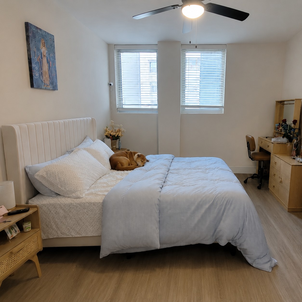 Customer photo with blue striped bedding