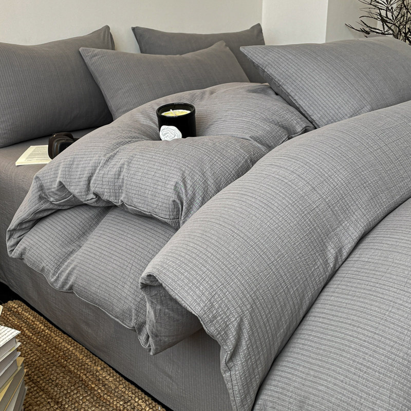 Textured Stripe Light Gray duvet cover scene