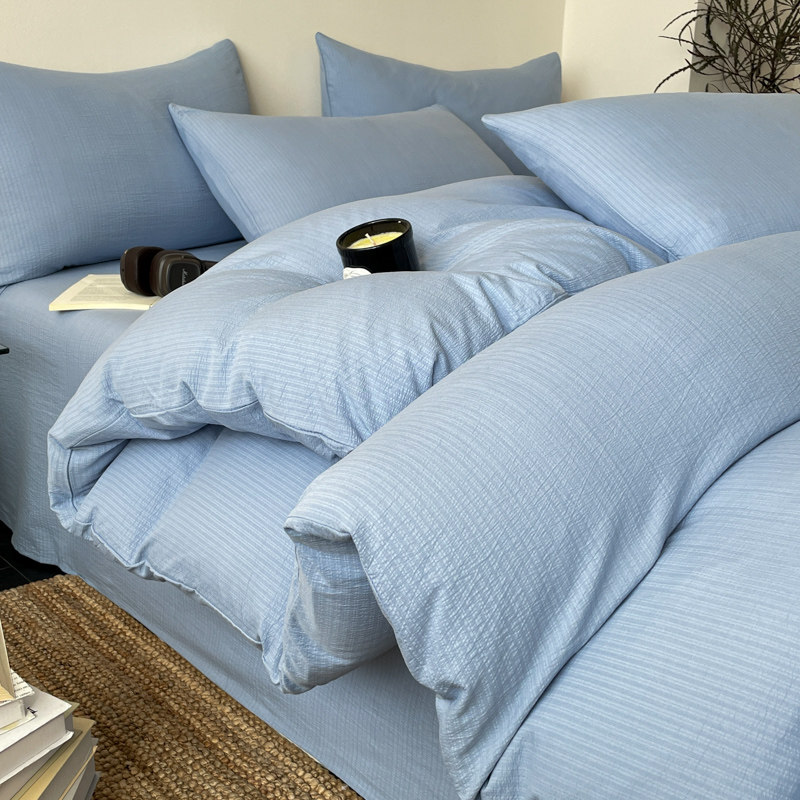 Textured Stripe Sky Blue duvet cover scene