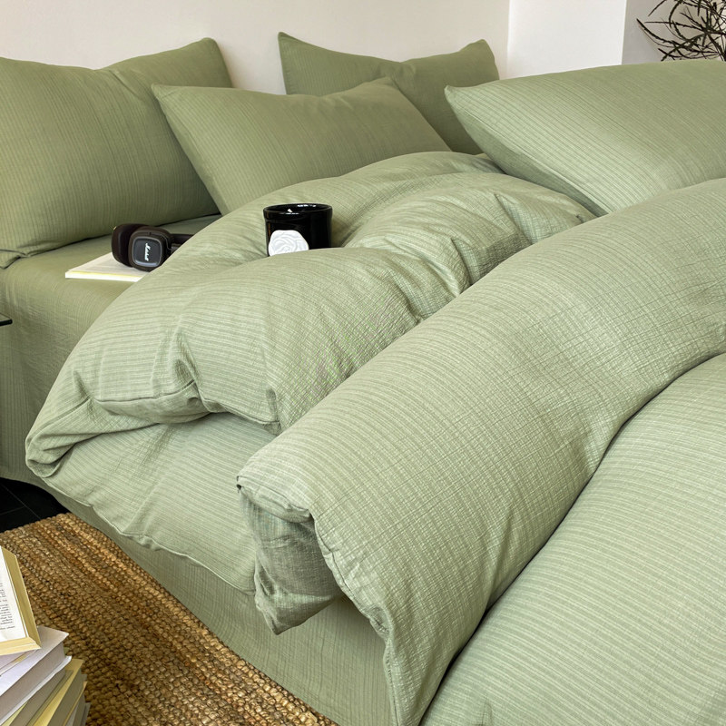 Textured Stripe Forest Green duvet cover scene