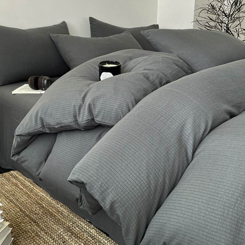 Textured Stripe Charcoal duvet cover scene
