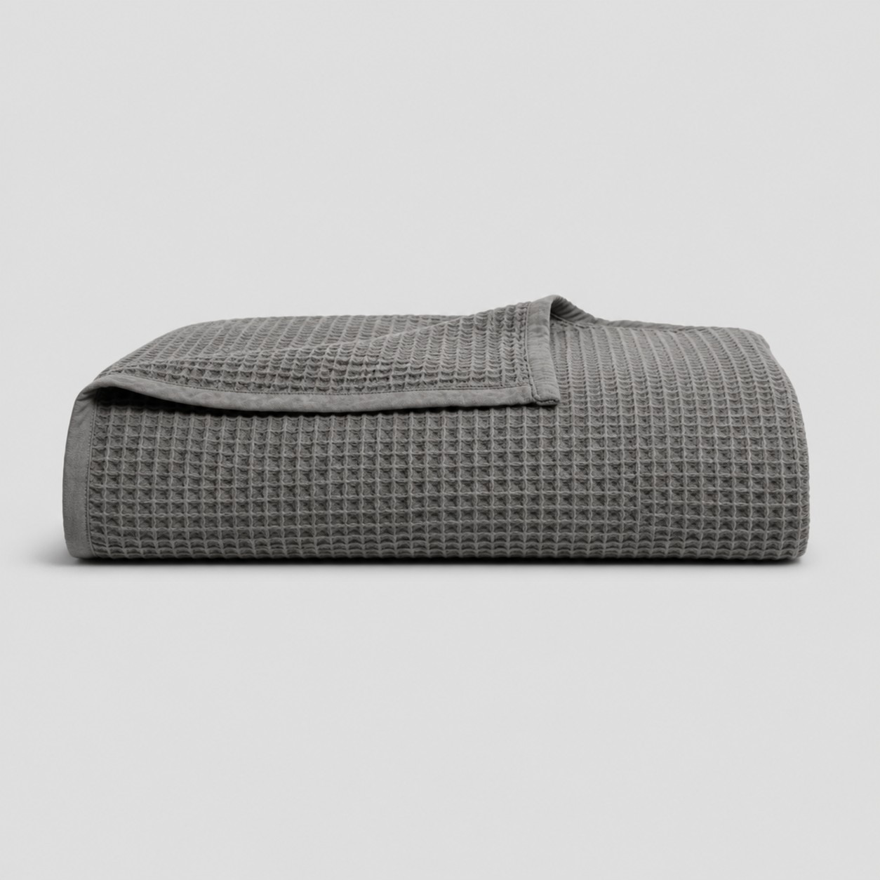 Waffle weave cotton blanket charcoal-gray