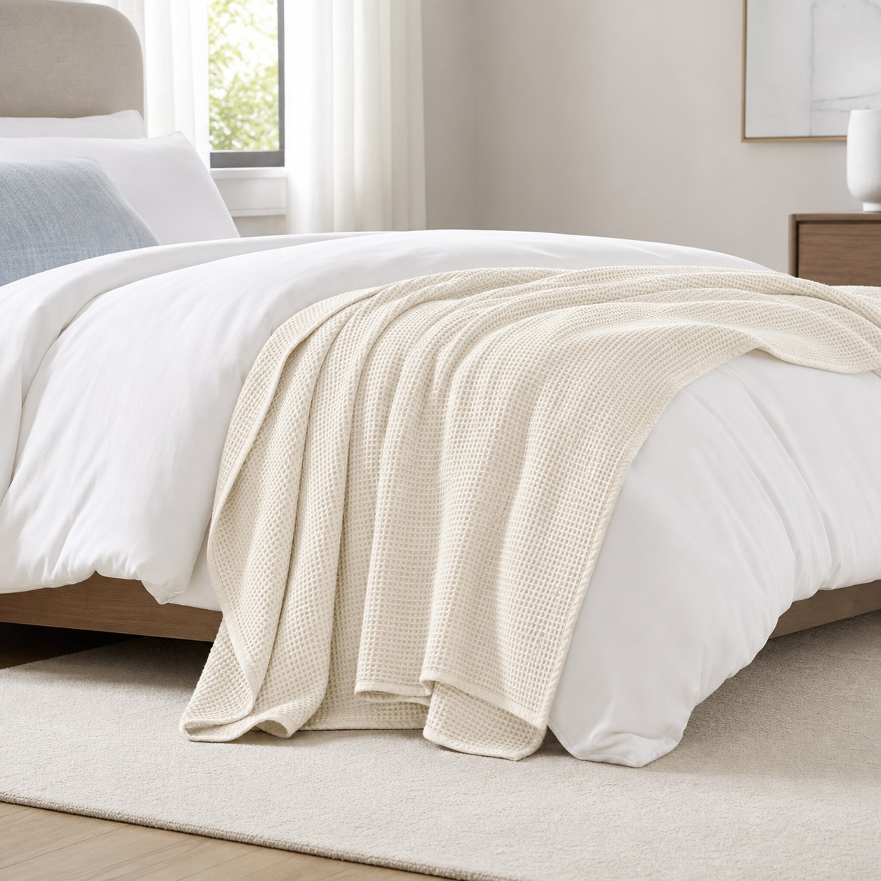 Waffle weave cotton blanket khaki-scene-a