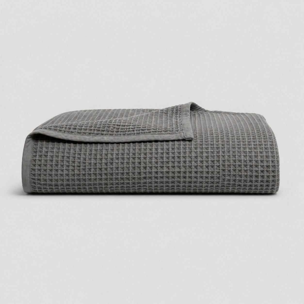Waffle weave cotton blanket charcoal-gray
