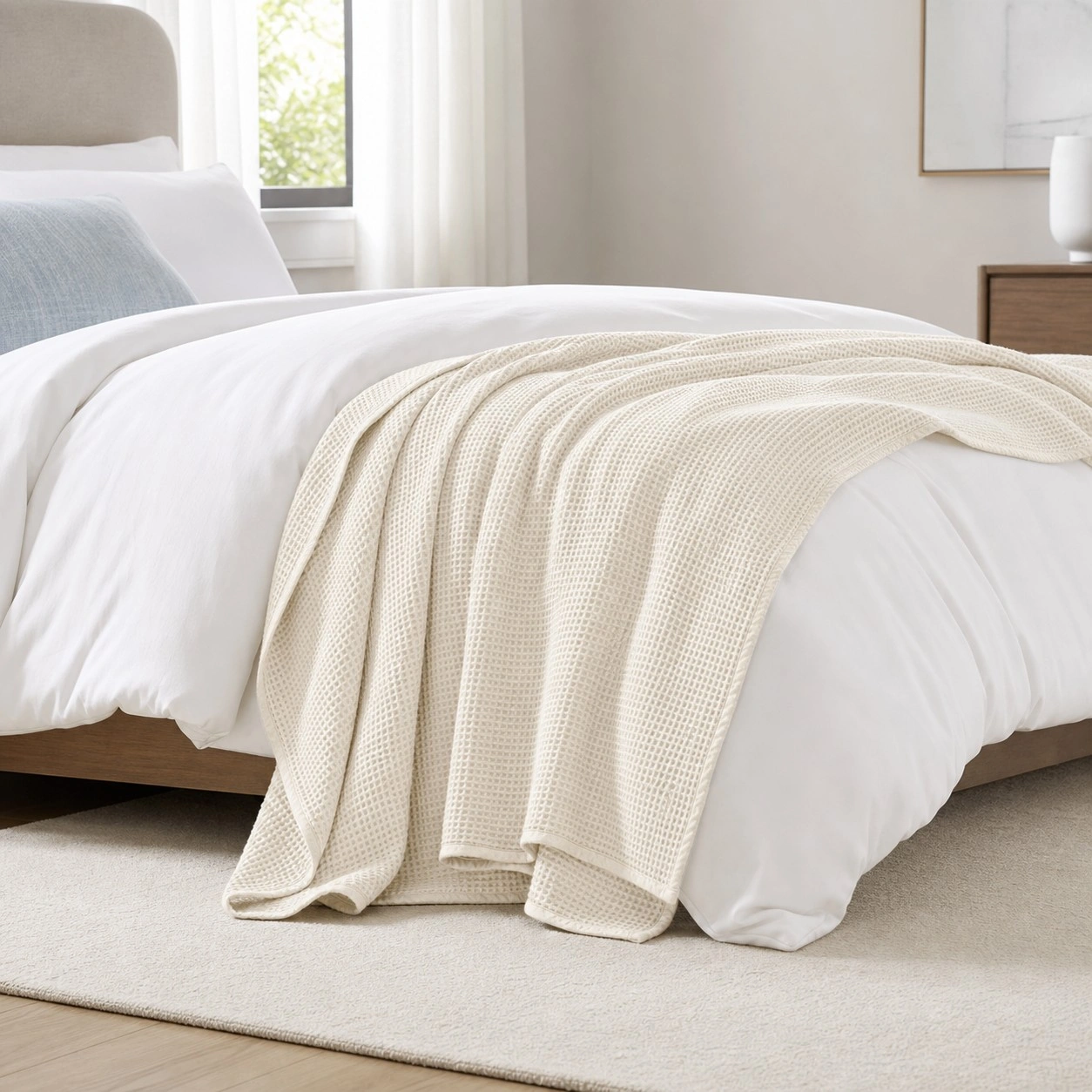Waffle weave cotton blanket khaki-scene-a